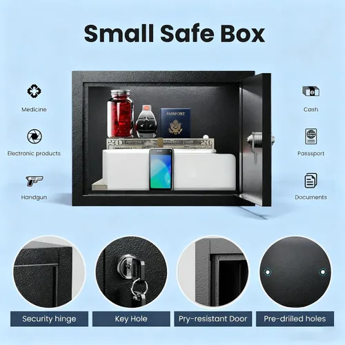 Vista 6 de Caja fuerte pequeña - (1.2 pies cúbicos) Mini caja de dinero con cerradura de combinación para niños, caja de medicina para abuela, teléfono y caja