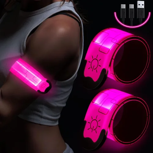 Vista 10 de Simket Brazalete LED Recargable para Correr (Paquete de 2), Luces para Correr para Corredores, Luces para Correr, Equipo Reflectante de Alta