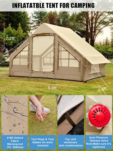 Vista 7 de Carpas inflables para acampar - Tienda de glamping fácil de inflar con bomba manual, tienda inflable de aire de PVC impermeable para acampar