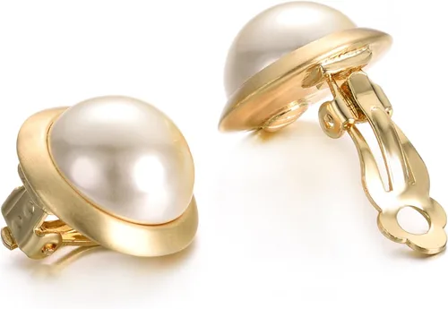 Vista 5 de Yoursfs Clip on Earrings for Women Round Faux Pearl Earrings Clipon 18K Gold Plated Non Pierced Earring Jewelry