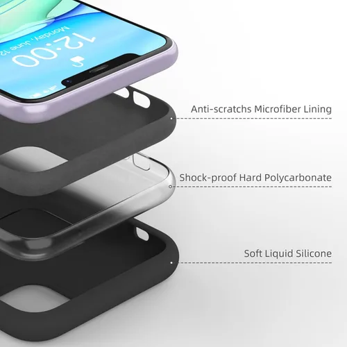 Vista 4 de Funda de silicona líquida compatible con iPhone 11 (6.1 pulgadas), cubierta de goma de gel de protección completa con forro de microfibra suave