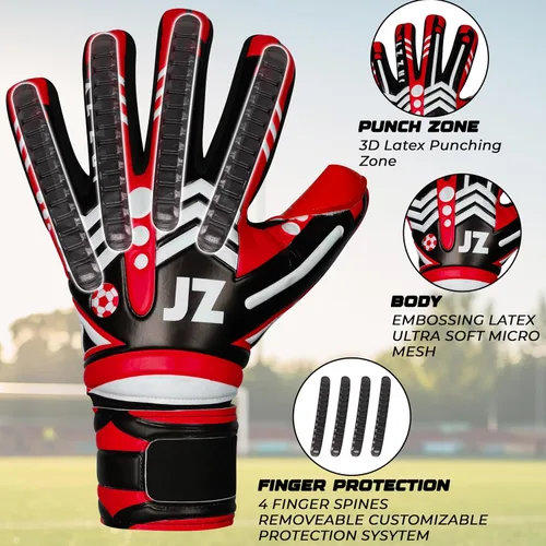 Vista 2 de Guantes de portero de fútbol profesional para adultos jóvenes, guantes de portero con protección extraíble para los dedos, transpirables, agarre