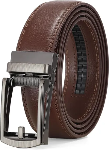 Vista 25 de SENDEFN Cinturón de vestir casual de cuero para hombre de 1 3/8 pulgadas con hebilla de clic ajustable automática con caja de regalo A-negro-71gs