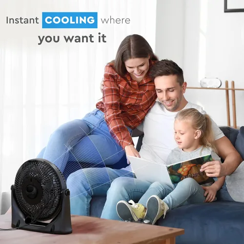 Vista 5 de Comfort Zone PowrCurve CZHV101BK - Ventilador de piso de 3 velocidades de 9 pulgadas con inclinación ajustable de 180 grados, 6 aspas