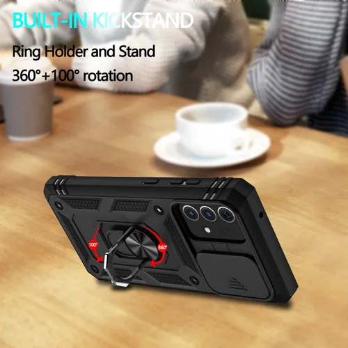 Vista 5 de Funda para Galaxy A52 4G, para Galaxy A52 5G con 3 protectores de pantalla de vidrio templado con soporte de anillo integrado + cubierta de cámara