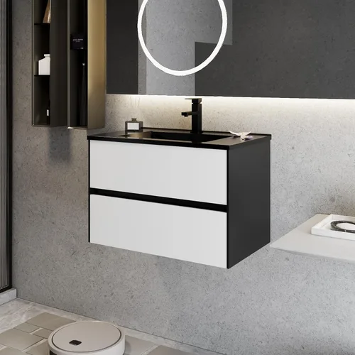 Vista 11 de eclife Armario de tocador de baño de 24 pulgadas con fregadero blanco empotrado, armario de baño flotante montado en la pared con colores mezclados