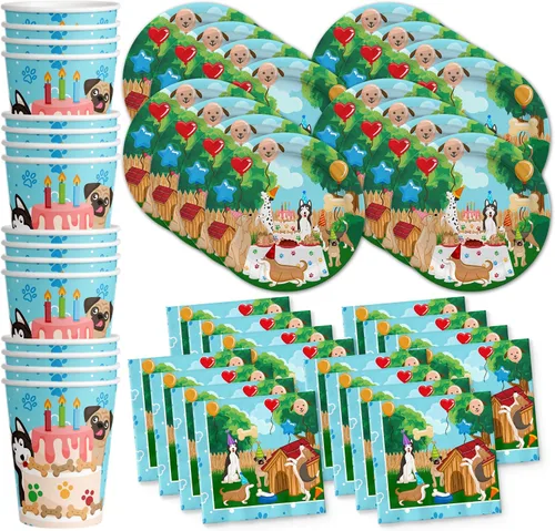 Vista 8 de Noah's Ark - Juego de suministros para fiesta de cumpleaños, platos, servilletas, vasos, vajilla para 16