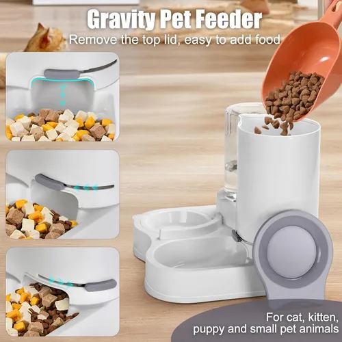 Vista 4 de Alimentador para mascotas 2 en 1 y dispensador de agua, dispensador automático de alimentos y agua para gatos, alimentador de gravedad para perros