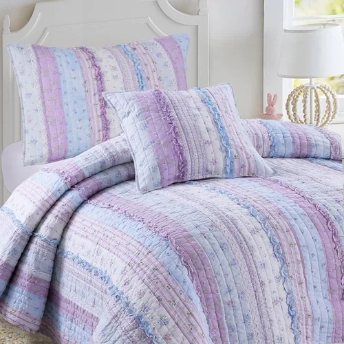 Vista 14 de Cozy Line Home Fashions - Juego de ropa de cama reversible de lunares y rayas en negro, blanco y rosa, con estrellas, de 100% algodón, colcha