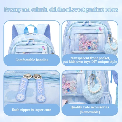 Vista 6 de Linda Mochila para Niñas Bolso Escolar para Estudiantes Niños Bolso de Libros con Múltiples Bolsillos Mochila Infantil Resistente a Salpicaduras