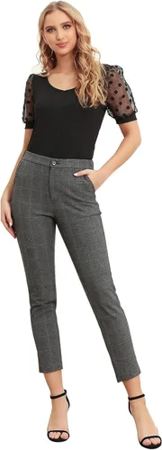 Vista 2 de Pantalones casuales elásticos de cintura alta para mujer con bolsillos