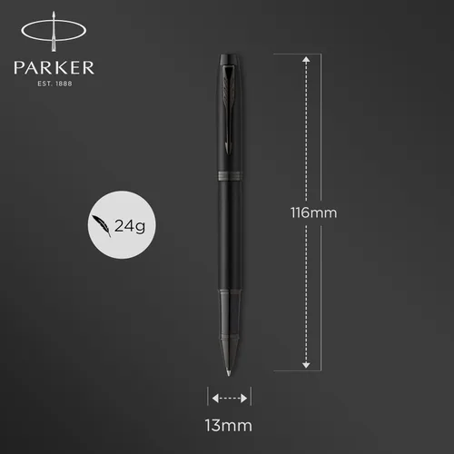 Vista 3 de Bolígrafo PARKER IM de bola, punta fina, color negro mate con borde negro, repuesto de tinta negra, caja de regalo – Ideal para escritura fluida