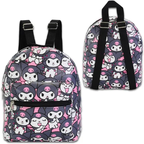 Vista 3 de Kuromi - Juego de mini mochila para niños, mochila Kuromi de piel sintética de 10 pulgadas con bolsillo frontal y botella de agua, paquete