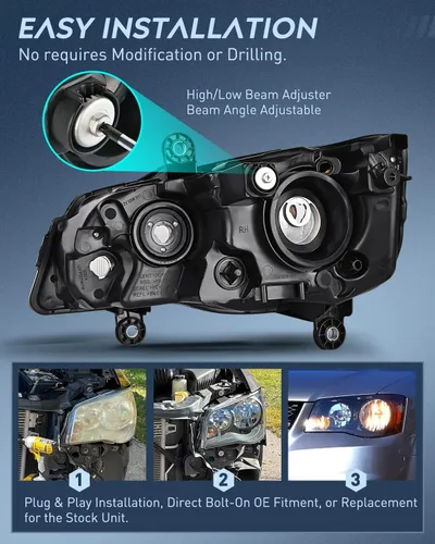 Vista 7 de Nilight Conjunto de faros delanteros para 2011 2012 2013 2014 2015 2016 2017 2018 2019 Dodge Grand Caravan 2008-2016 Chrysler Town & Country