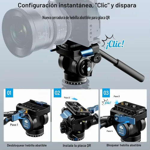 Vista 2 de SIRUI - Cabezal de video fluido AM-5VX, cabezal de trípode ligero con placa de liberación rápida para cámara de video