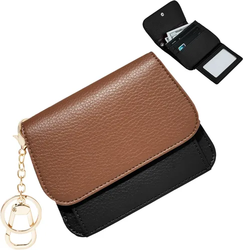 Vista 14 de Cartera pequeña para mujer, con bloqueo RFID, delgada y bolsillo para monedas, tarjetero plegable para tarjetas de crédito con ventana