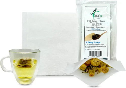 Vista 2 de 100 bolsas de té vacías de 2.5 x 2.75 pulgadas, compostables, blancas, estos infusor de té termosellables para hierbas de té sueltas son bolsas