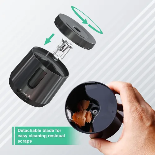 Vista 4 de Bocyteopr Sacapuntas eléctrico automático, funciona con USB y pilas, afilado ajustable para lápices de colores (0.23-0.31 pulgadas), para escuela