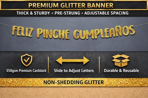 Vista 4 de Cartel de Feliz Pinche Cumpleaños con purpurina dorada preencordada, decoraciones divertidas de cumpleaños para hombres y mujeres, suministros