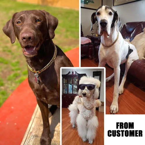 Vista 6 de Collar de perro con cadena de oro de 0.630 in, collar de perro de eslabones cubanos de oro de 18 quilates con hebilla de cierre seguro, cadena