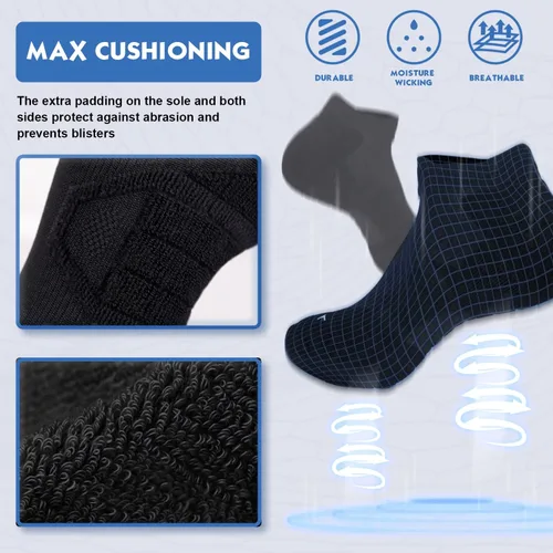 Vista 5 de Hylaea Calcetines Atléticos para Correr con Cojín Acolchado que Absorben la Humedad de Corte Bajo 3 Pares Negro
