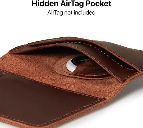 Vista 2 de Cartera AirTag de cuero, Marrón oscuro, Cartera funcional delgada con bolsillo Airtag hecha de cuero real que es duradera