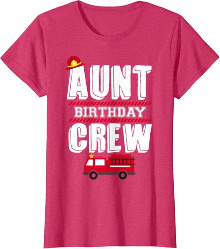 Vista 10 de Aunt Birthday Crew Fire Truck Fireman - Camiseta para fiesta de acogida, Negro, S