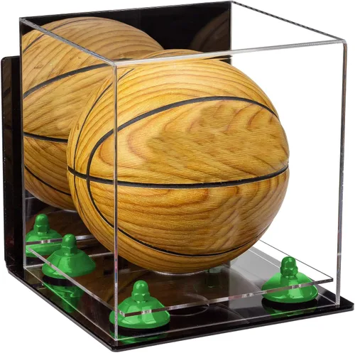 Vista 24 de Better Display Cases Mini acrílico - Miniatura (no tamaño completo) Baloncesto vitrina con elevadores negros y espejo (A015-BR)
