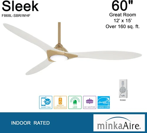 Vista 8 de Minka-Aire F868L-SBR/WHF Elegante ventilador de techo de 60 pulgadas con luces, latón suave