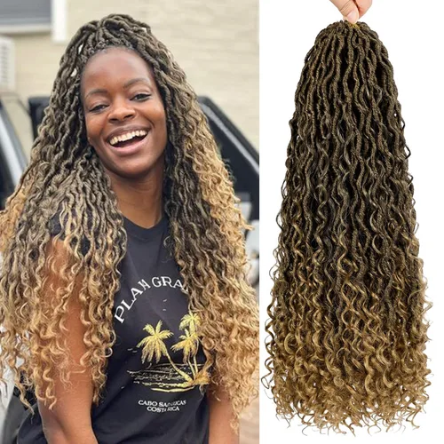 Vista 27 de 8 pulgadas Goddess Faux Locs pelo de ganchillo para mujer negro 7 paquetes de rastas estilo bohemio río para mujeres niños cabello pre rizado