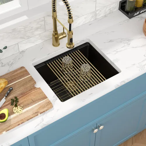 Vista 2 de Sarlai 21 Inch Black Undermount Kitchen Sink Granite Composite Wet Bar Sink Negro
