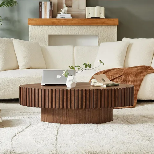 Vista 21 de KEVINSPACE W39.37 Mesa de centro ovalada para sala de estar Casa Moderna Mesa de café con diseño Patas de mesa de centro de madera Mesa de té 39.37