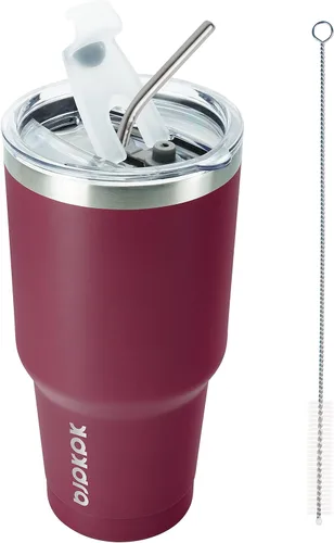 Vista 19 de BJPKPK Vaso térmico negro con tapa y pajita, de acero inoxidable, de 20 onzas, para café Pintura de caucho negro