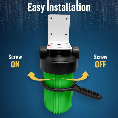 Vista 3 de Sistema purificador de filtro para toda la casa de 10 x 4.5 pulgadas de alta capacidad para agua de pozos o ciudades, botón de alivio de Verde