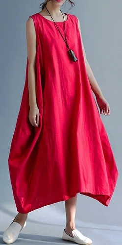 Vista 3 de GGUHHU Maxivestido holgado sin mangas de lino y algodón para mujer con bolsillos
