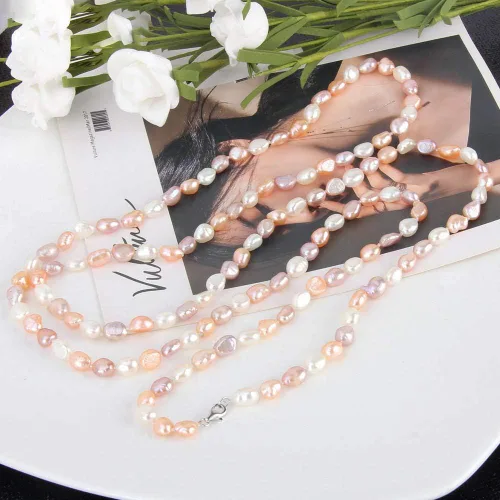 Vista 5 de Collar de perlas cultivadas de agua dulce de plata de ley 925 multicolor para collares de perlas para mujer