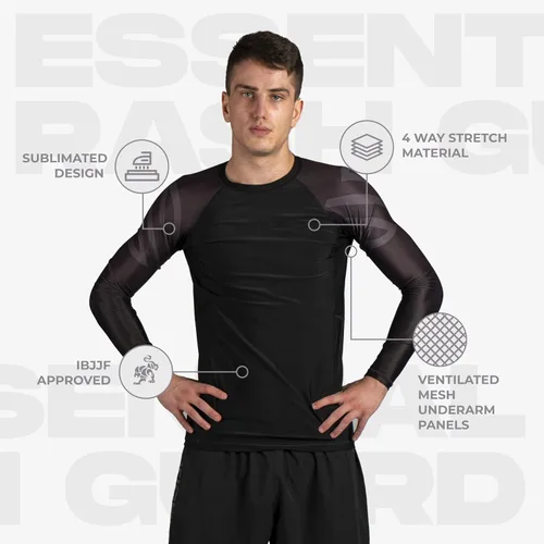 Vista 5 de Sanabul Essential - Camiseta de compresión de manga larga para entrenamiento de MMA, BJJ, lucha libre, agarre y Jiu Jitsu sin gi Todo negro
