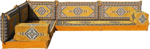 Vista 9 de arabicsofa Juego de asientos Jalsa en forma de L – Majlis árabe hecho a mano con almohadas de respaldo
