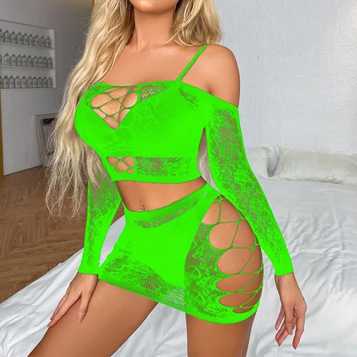 Vista 4 de Lencería para mujer, traje de stripper para sexo, travieso, sexy, de encaje, hueco, babydoll de 2 piezas, talla grande, overol exótico