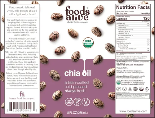 Vista 2 de Foods Alive Aceite de chía orgánico 8 oz