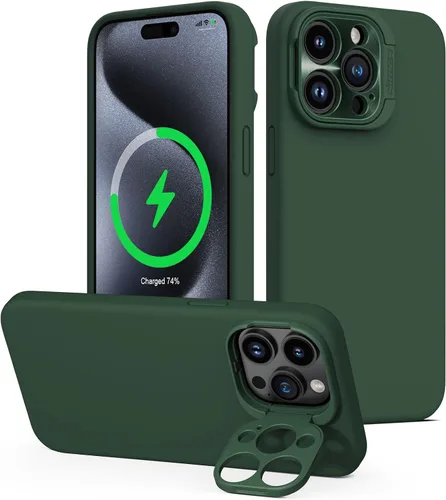 Vista 8 de Nillkin CamShield - Funda para iPhone 15 Pro con soporte para cámara, funda de silicona líquida compatible con MagSafe, funda magnética sedosa