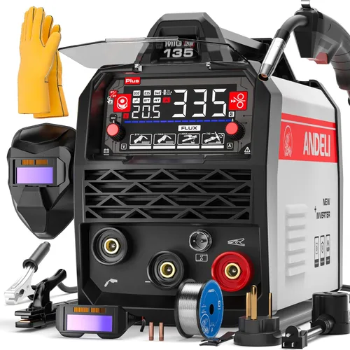 Vista 10 de ANDELI - Soldador MIG de 135Amp 110V/220V de doble voltaje, soldador MIG portátil de núcleo de fundente/Lift Tig/Stick 3 en 1 multiproceso