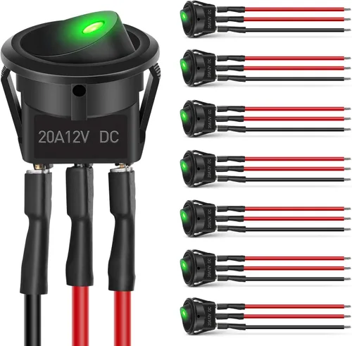 Vista 17 de Nilight Interruptor de botón de 0.472 in, 5 unidades con arnés precableado de acero inoxidable de 12 V 24 V, bloqueo automático, interruptores 5