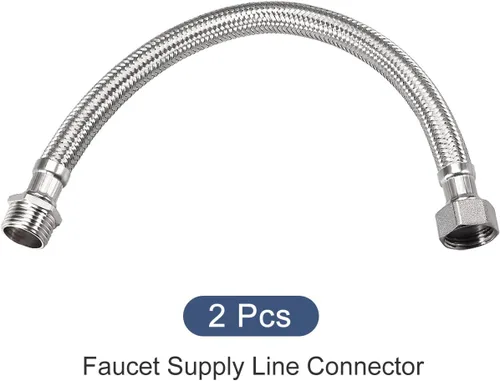 Vista 5 de METALLIXITY Conector de línea de suministro de grifo (15.748 in/16 pulgadas), 2 unidades, acero inoxidable 304 G1/2 hembra a G1/2 macho conector
