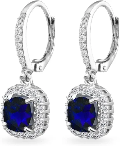 Vista 5 de Aretes para mujer, aretes de piedra natal, aretes de piedras preciosas genuinas o sintéticas, aretes de halo, aretes colgantes, aretes delicados