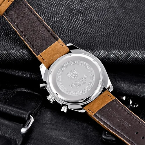 Vista 4 de BY BENYAR Reloj de pulsera para hombre Tienda analógico relojes para hombre negocios trabajo impermeable cronógrafo para hombre moda minimalista