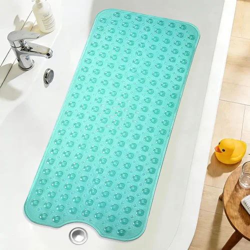 Vista 48 de Tapete de ducha negro antideslizante de 17 x 30 pulgadas, tamaño estándar, tapete de baño de burbujas suaves para ducha interior, tapete de baño