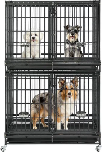 Vista 16 de Jaulas de dos niveles de 30 pulgadas para perros pequeños, jaula para perros de tamaño mediano para 2 perros, jaula resistente para perros, perreras