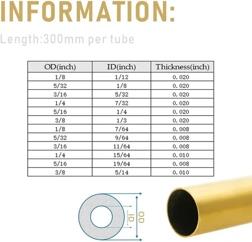 Vista 6 de H62 1/8 "(3 mm) Tubo de latón OD 0.020 in pared × 11.811 in de longitud tubo de latón sin costuras redondo, 2 piezas