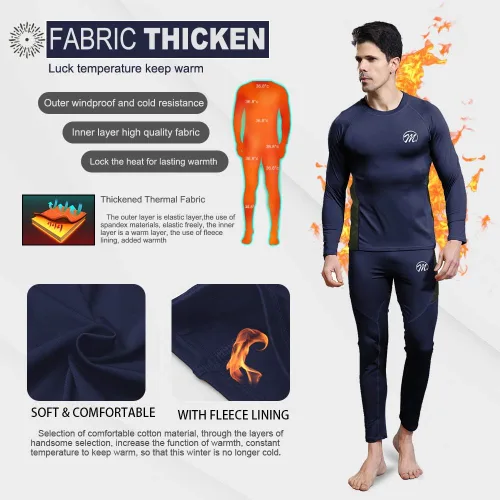 Vista 3 de MEETWEE Men's Thermal Underwear Set, Winter Ski Gear Fleece Lined Long Johns Base Layer Warm Top & Bottom for Skiing Black